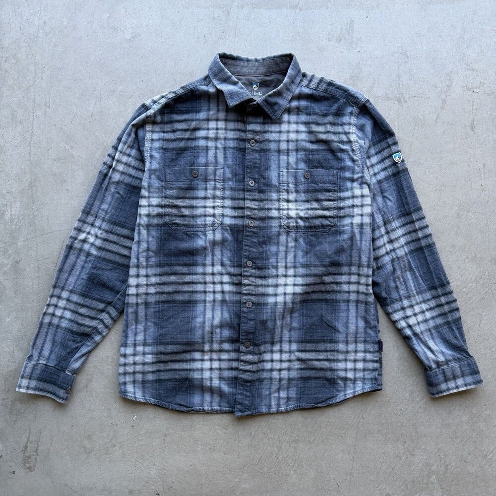 Kuhl Fugitive Flannel Shirt Mens M Blue Plaid Button Up Outdoor Hiking 7202